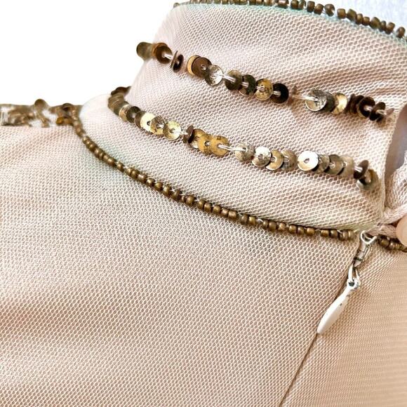 Beaded Embellished Nude Sequin Indie Dress Coquette Size 4 - Picture 8 of 15